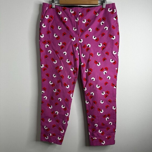 Boden Pink Red Floral Sorrento Ankle Skimmer Resort Pants 10P Ditzy Boho Preppy - Picture 2 of 13